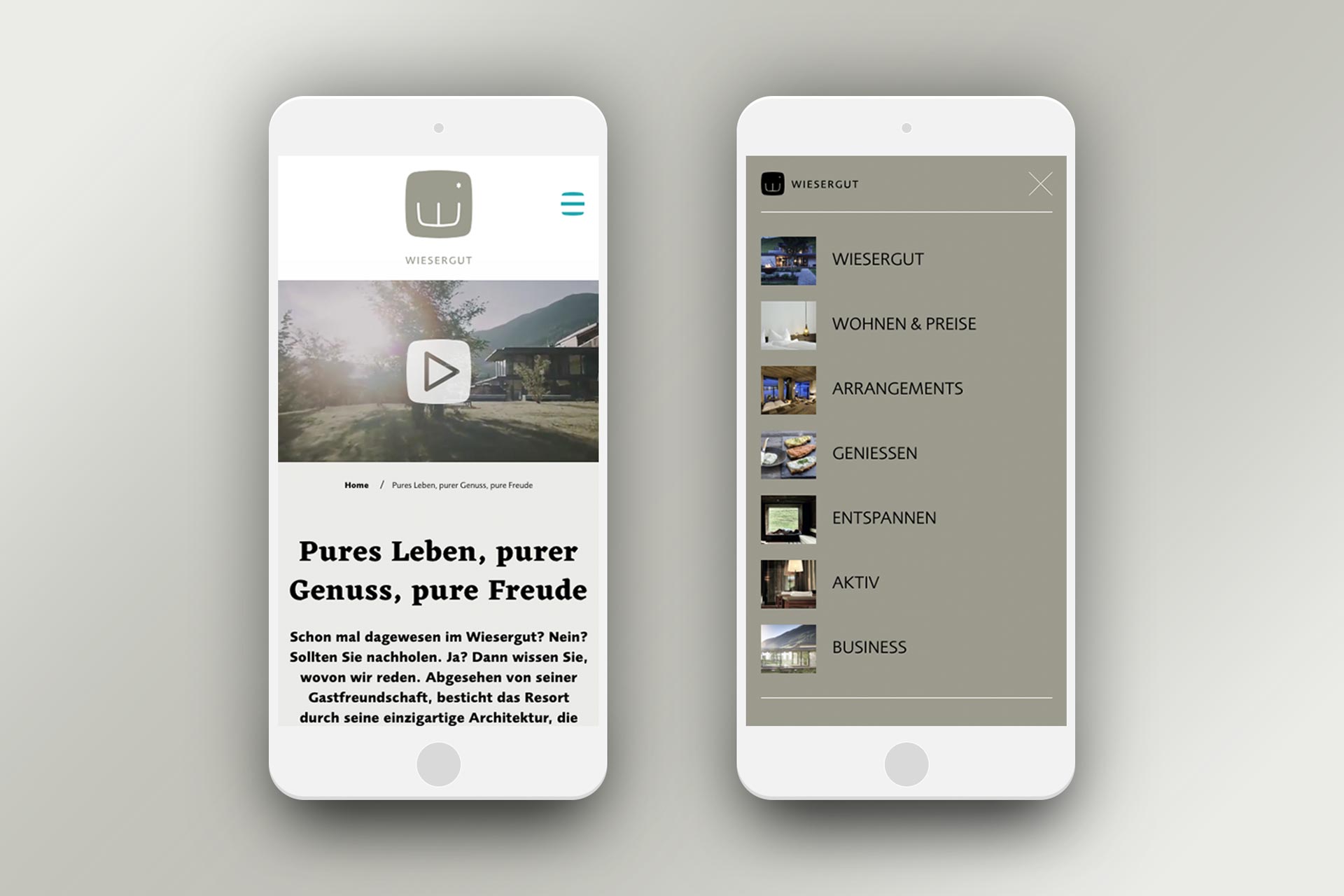 Website Hotel Wiesergut, Mobile Ansicht, Bernhard Hafele