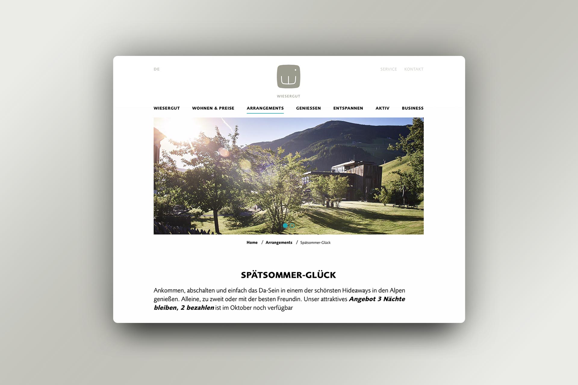 Website Hotel Wiesergut, Unterseite, Bernhard Hafele